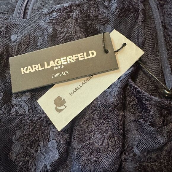 NWT Karl Lagerfeld Navy Floral Lace Maxi Gown - Picture 11 of 12